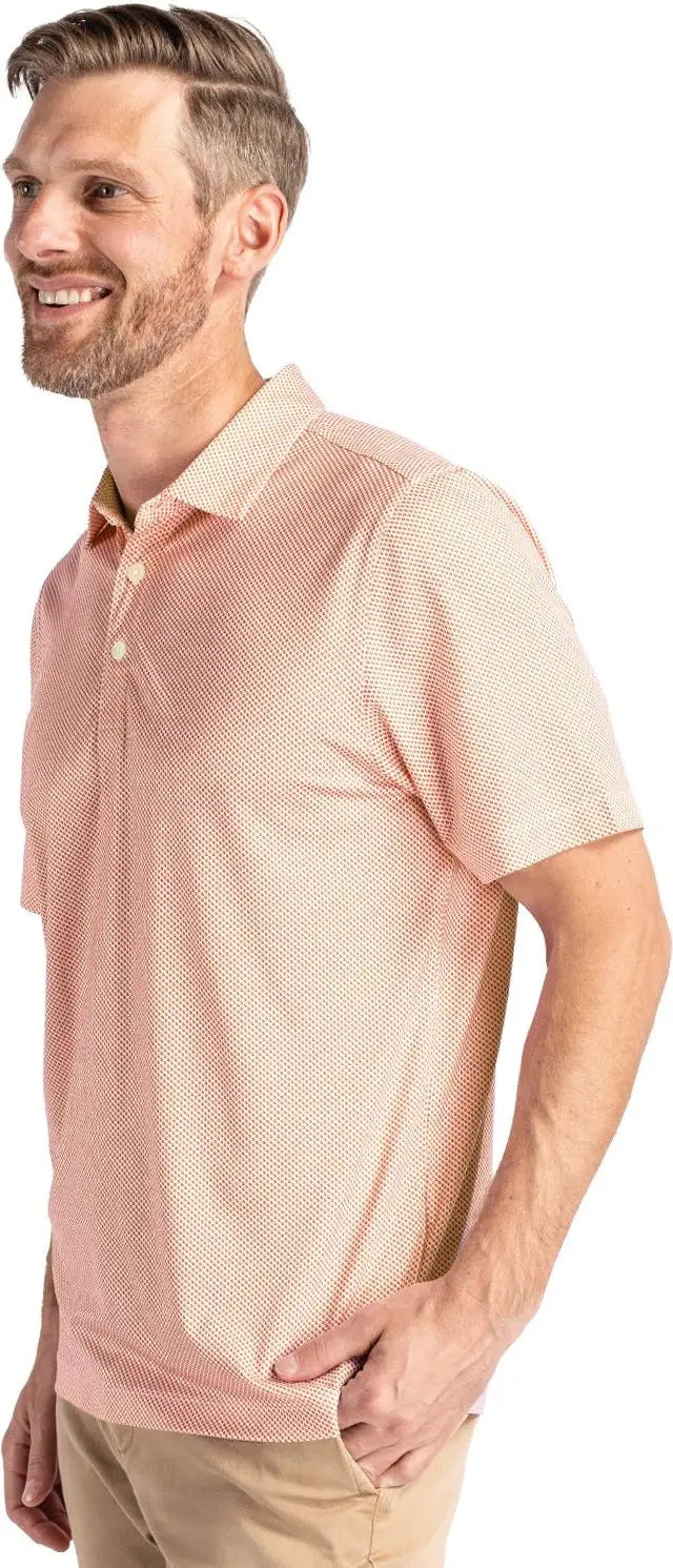 Cutter & Buck Mck01284 Pike Eco Symmetry Print Stretch Recycled Mens Polo - White College Orange