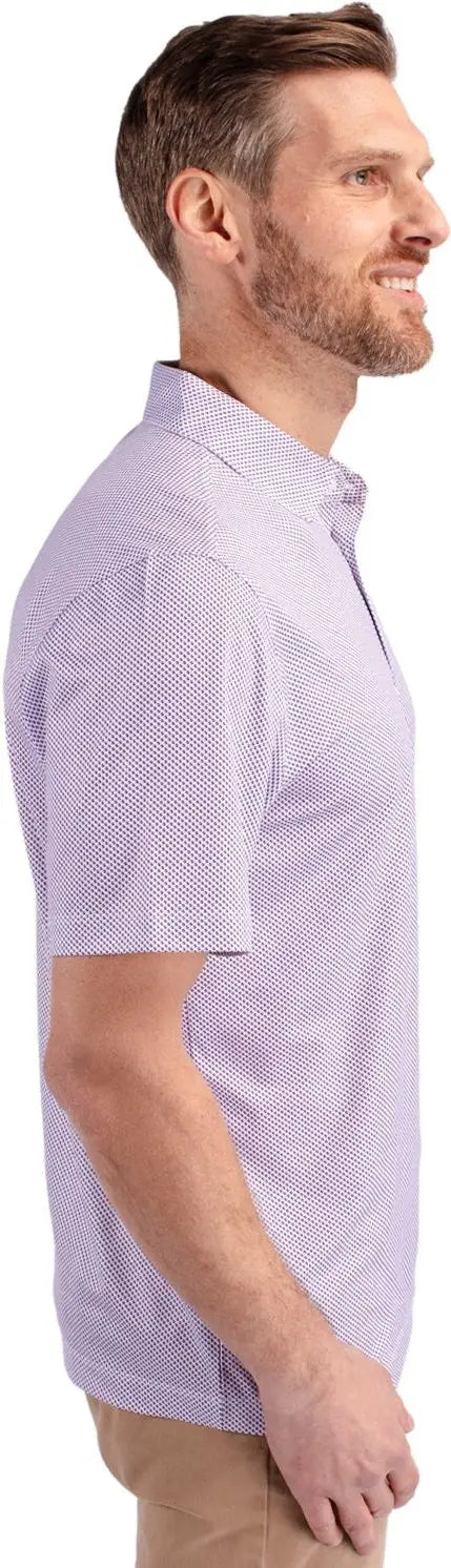 Cutter & Buck Mck01284 Pike Eco Symmetry Print Stretch Recycled Mens Polo - White College Purple