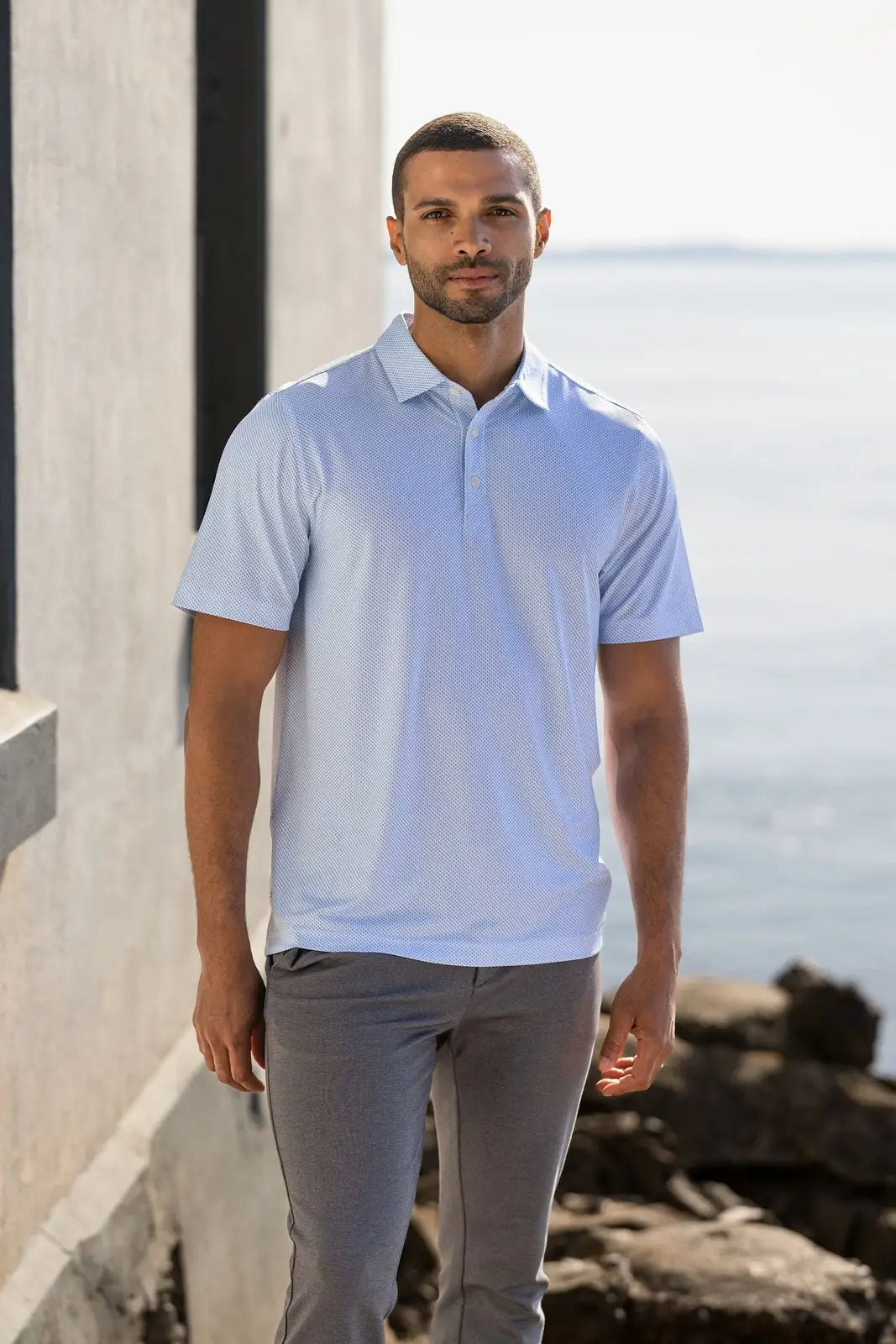 Cutter & Buck Mck01284 Pike Eco Symmetry Print Stretch Recycled Mens Polo - White Atlas
