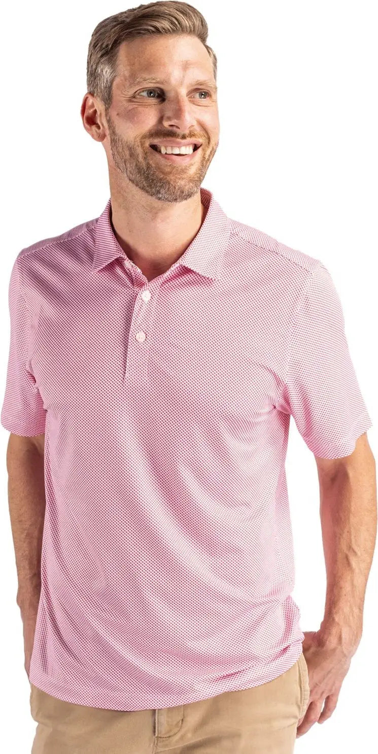 Cutter & Buck Mck01284 Pike Eco Symmetry Print Stretch Recycled Mens Polo - White Red - White/red / Adult s