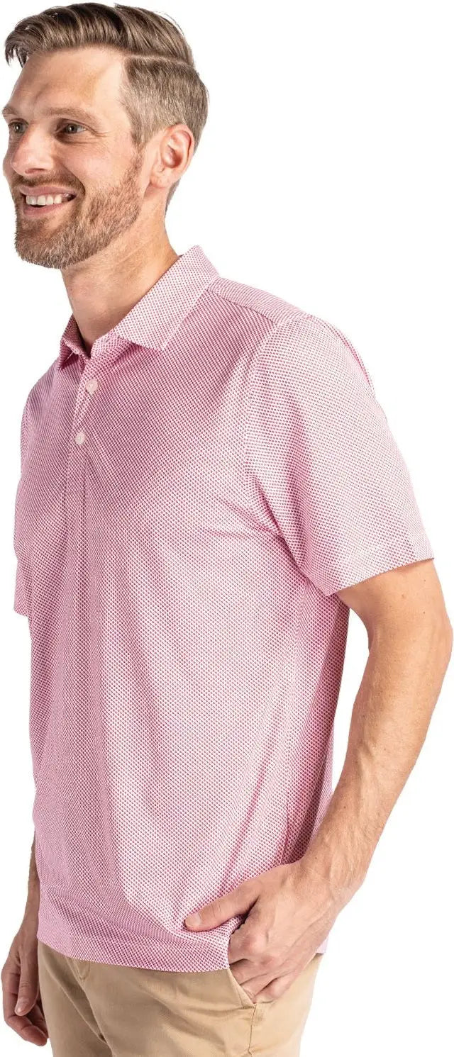 Cutter & Buck Mck01284 Pike Eco Symmetry Print Stretch Recycled Mens Polo - White Red