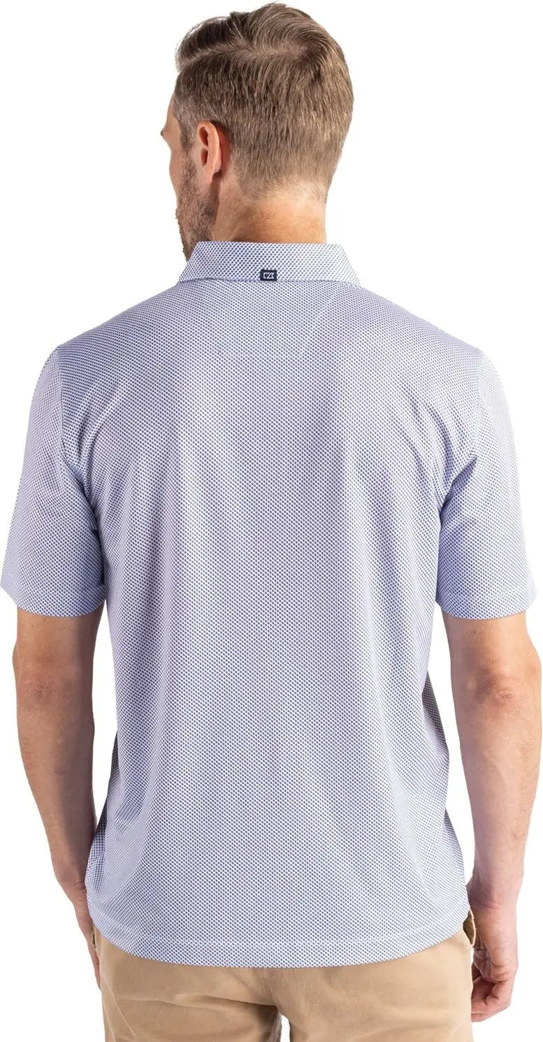 Cutter & Buck Mck01284 Pike Eco Symmetry Print Stretch Recycled Mens Polo - White Tour Blue