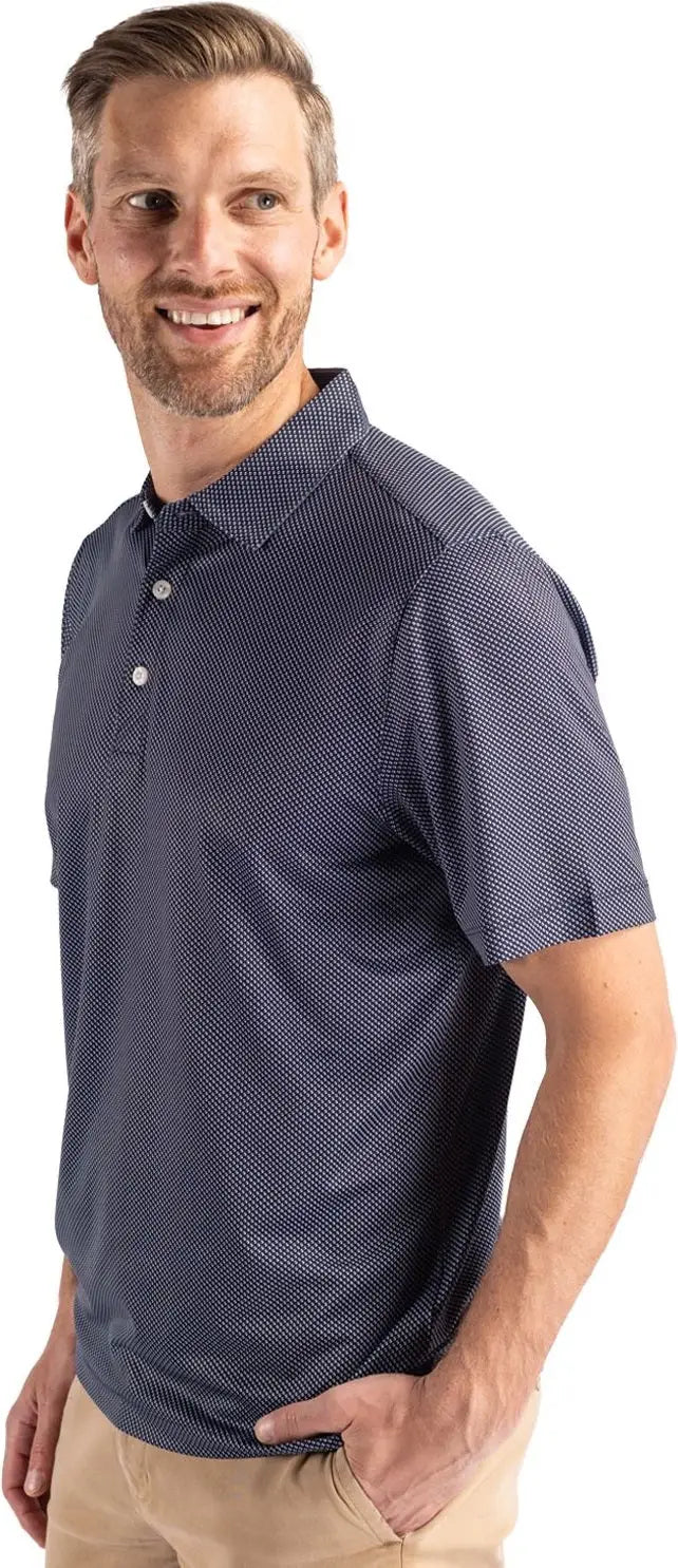 Cutter & Buck Mck01284 Pike Eco Symmetry Print Stretch Recycled Mens Polo - Navy Blue White