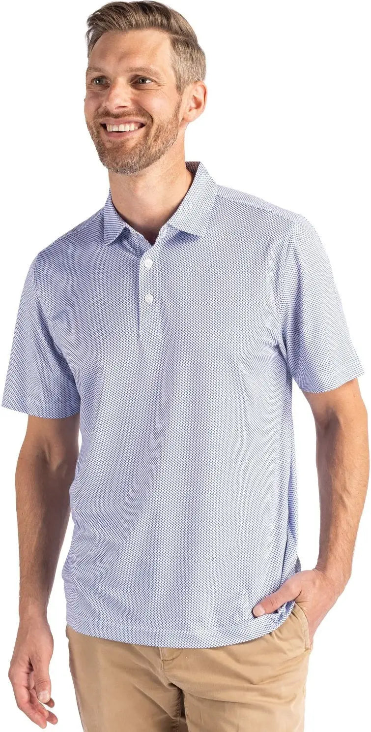 Cutter & Buck Mck01284 Pike Eco Symmetry Print Stretch Recycled Mens Polo - White Tour Blue - White/tour / Adult s