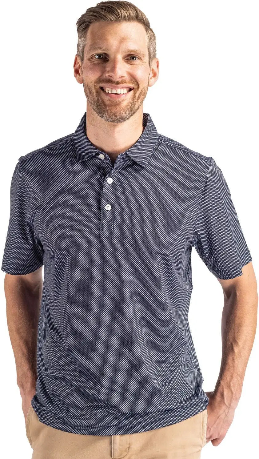 Cutter & Buck Mck01284 Pike Eco Symmetry Print Stretch Recycled Mens Polo - Navy Blue White - Blue/white / Adult s