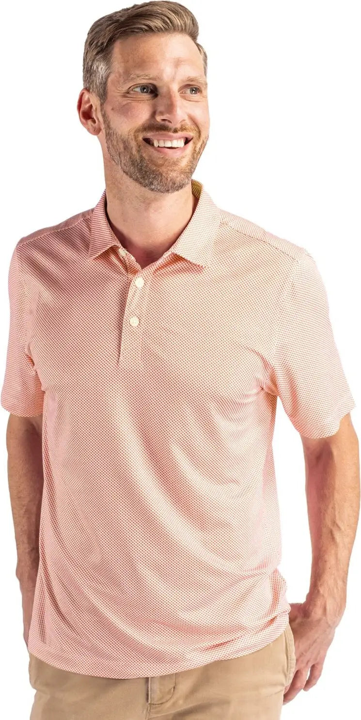 Cutter & Buck Mck01284 Pike Eco Symmetry Print Stretch Recycled Mens Polo - White College Orange - White/college