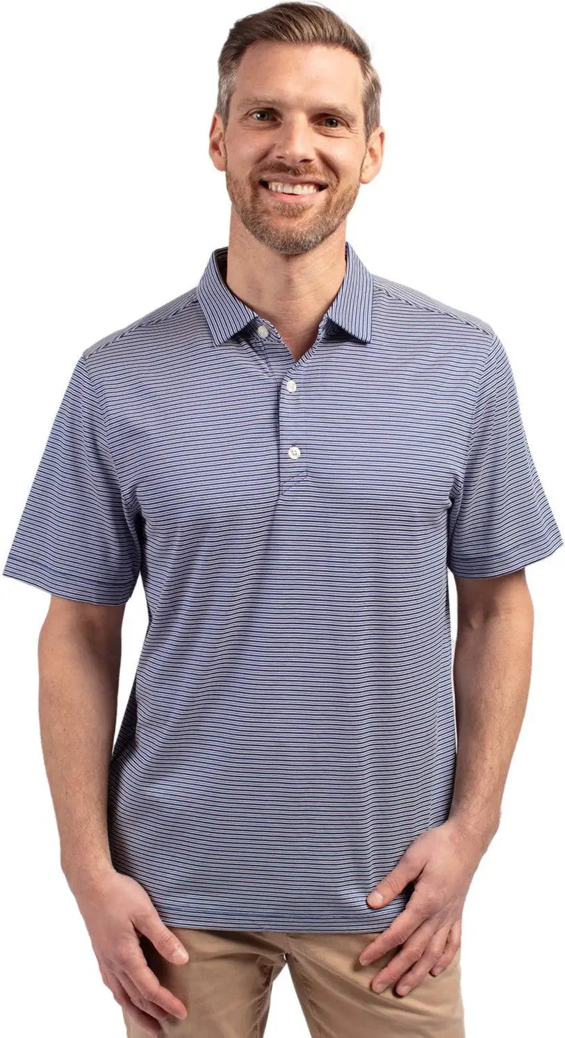 Cutter & Buck Mck01302 Forge Eco Double Stripe Stretch Recycled Mens Polo - Tour Blue White - Blue/white / Adult s