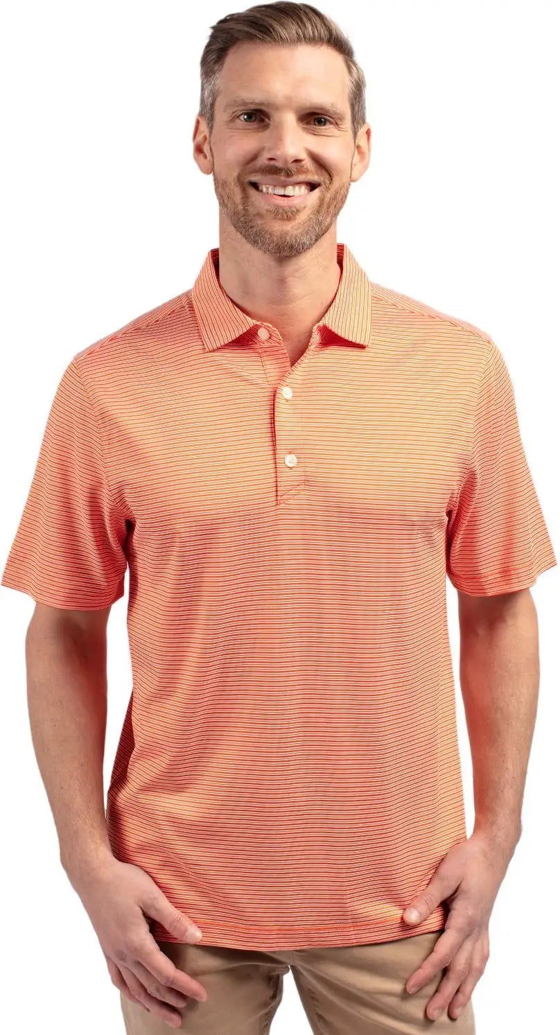 Cutter & Buck Mck01302 Forge Eco Double Stripe Stretch Recycled Mens Polo - College Orange White - Orange/white / Adult