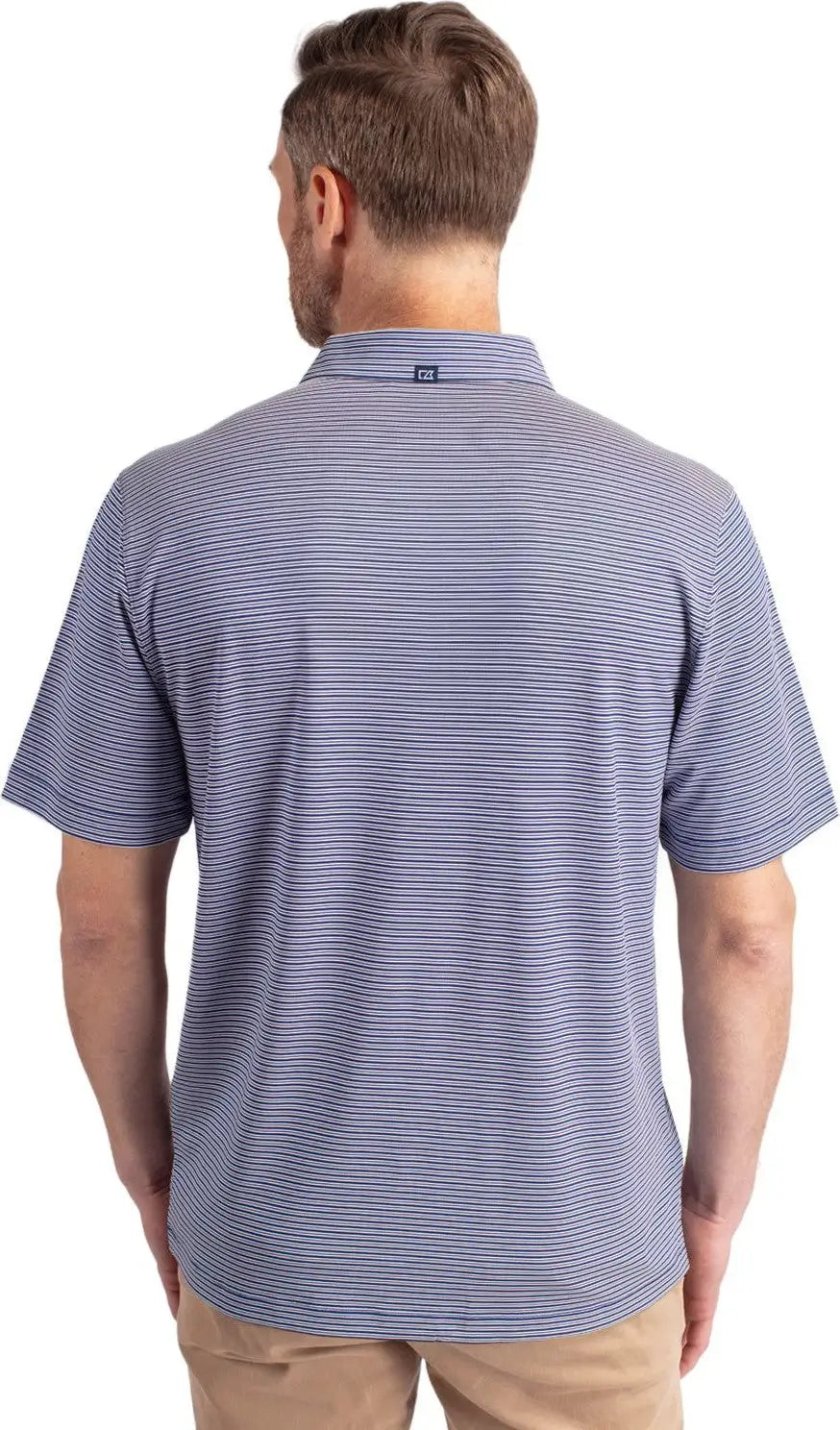 Cutter & Buck Mck01302 Forge Eco Double Stripe Stretch Recycled Mens Polo - Tour Blue White - Blue/white / Adult s
