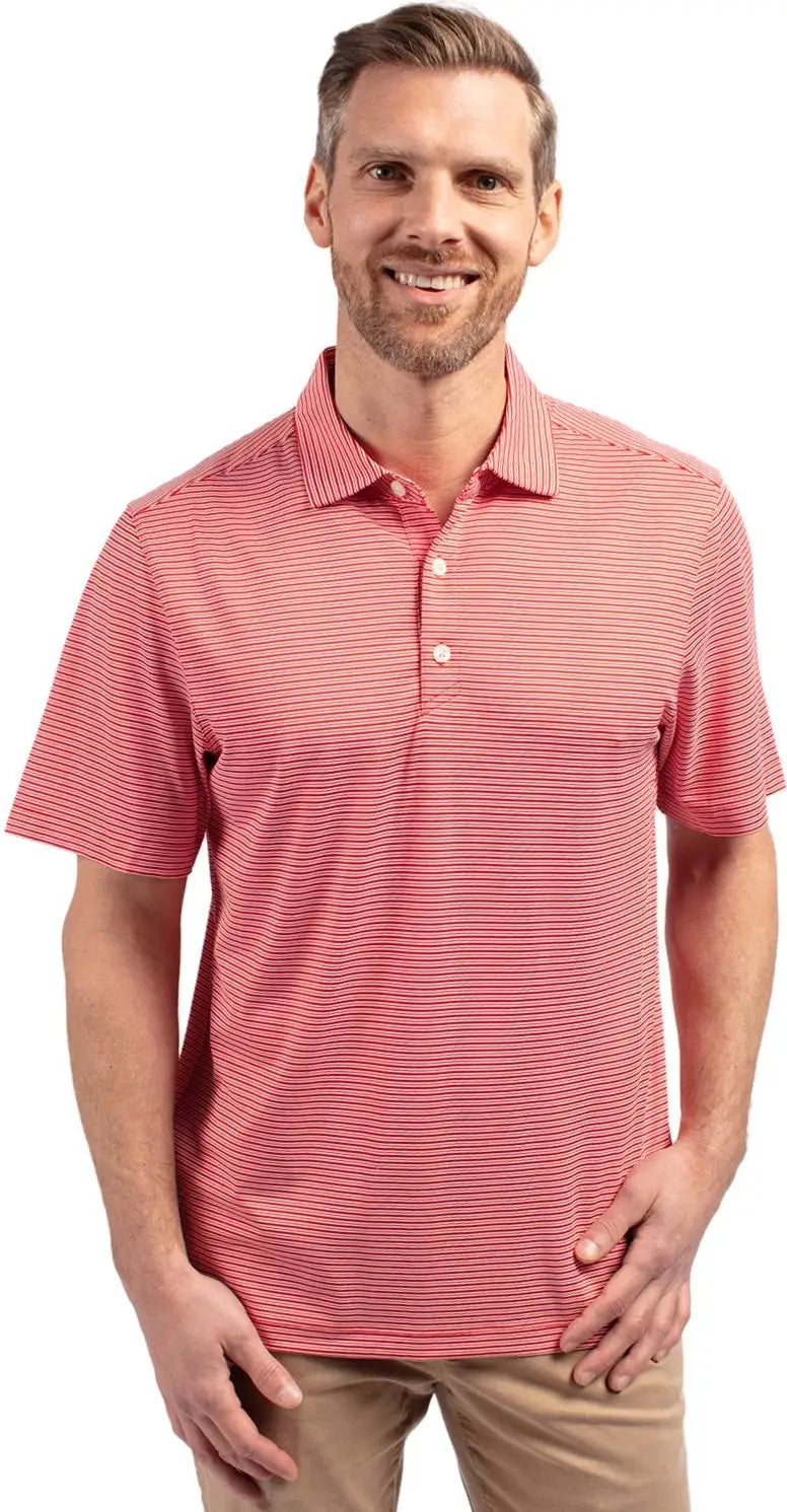 Cutter & Buck Mck01302 Forge Eco Double Stripe Stretch Recycled Mens Polo - Red White - Red/white / Adult s