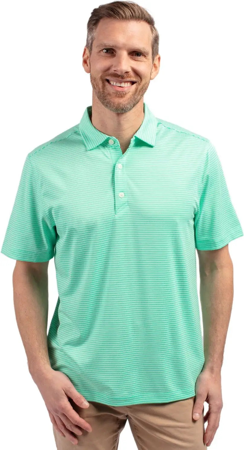 Cutter & Buck Mck01302 Forge Eco Double Stripe Stretch Recycled Mens Polo - Fresh Mint White - Mint/white / Adult s
