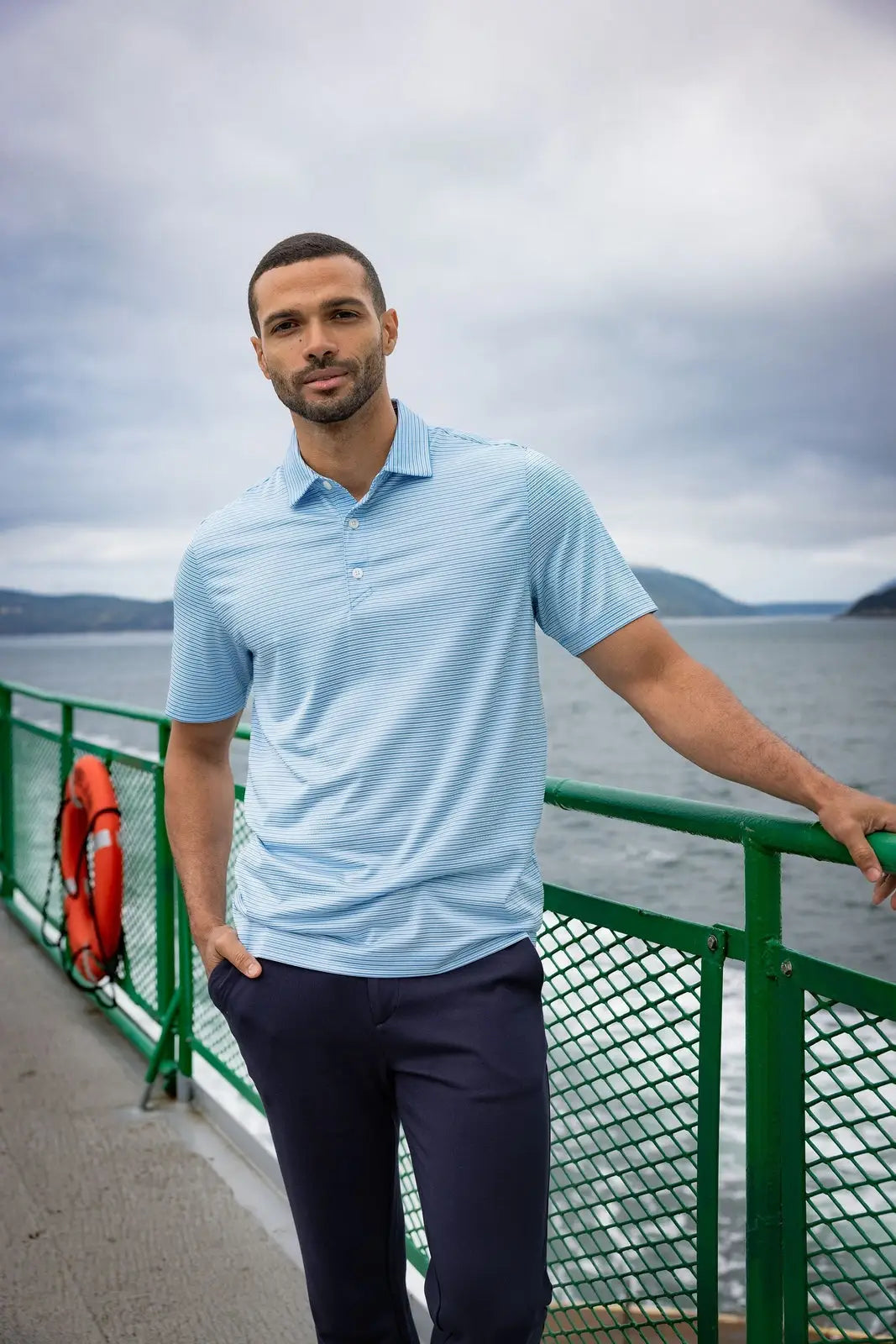 Cutter & Buck Mck01302 Forge Eco Double Stripe Stretch Recycled Mens Polo - Atlas White