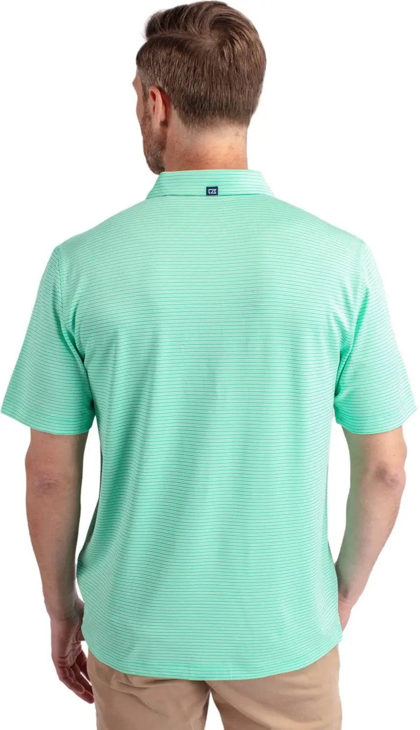 Cutter & Buck Mck01302 Forge Eco Double Stripe Stretch Recycled Mens Polo - Fresh Mint White