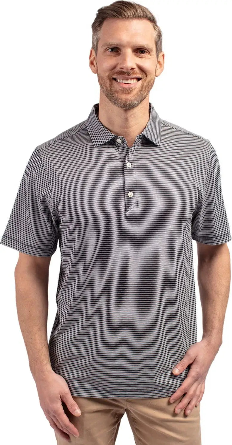 Cutter & Buck Mck01302 Forge Eco Double Stripe Stretch Recycled Mens Polo - Navy Blue White - Blue/white / Adult s