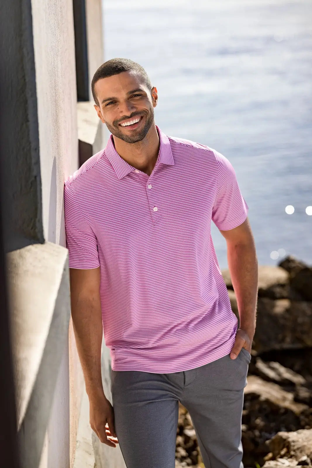 Cutter & Buck Mck01302 Forge Eco Double Stripe Stretch Recycled Mens Polo - Gelato White