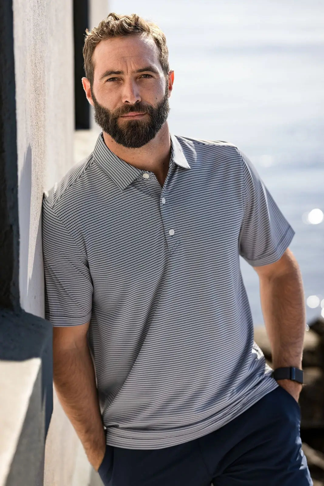 Cutter & Buck Mck01302 Forge Eco Double Stripe Stretch Recycled Mens Polo - Black White