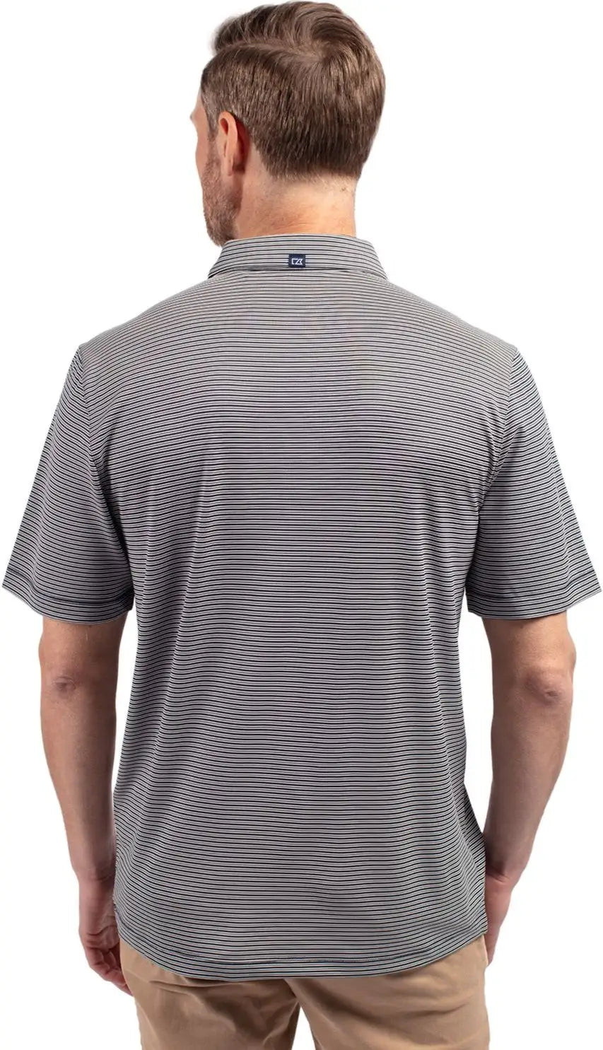 Cutter & Buck Mck01302 Forge Eco Double Stripe Stretch Recycled Mens Polo - Navy Blue White