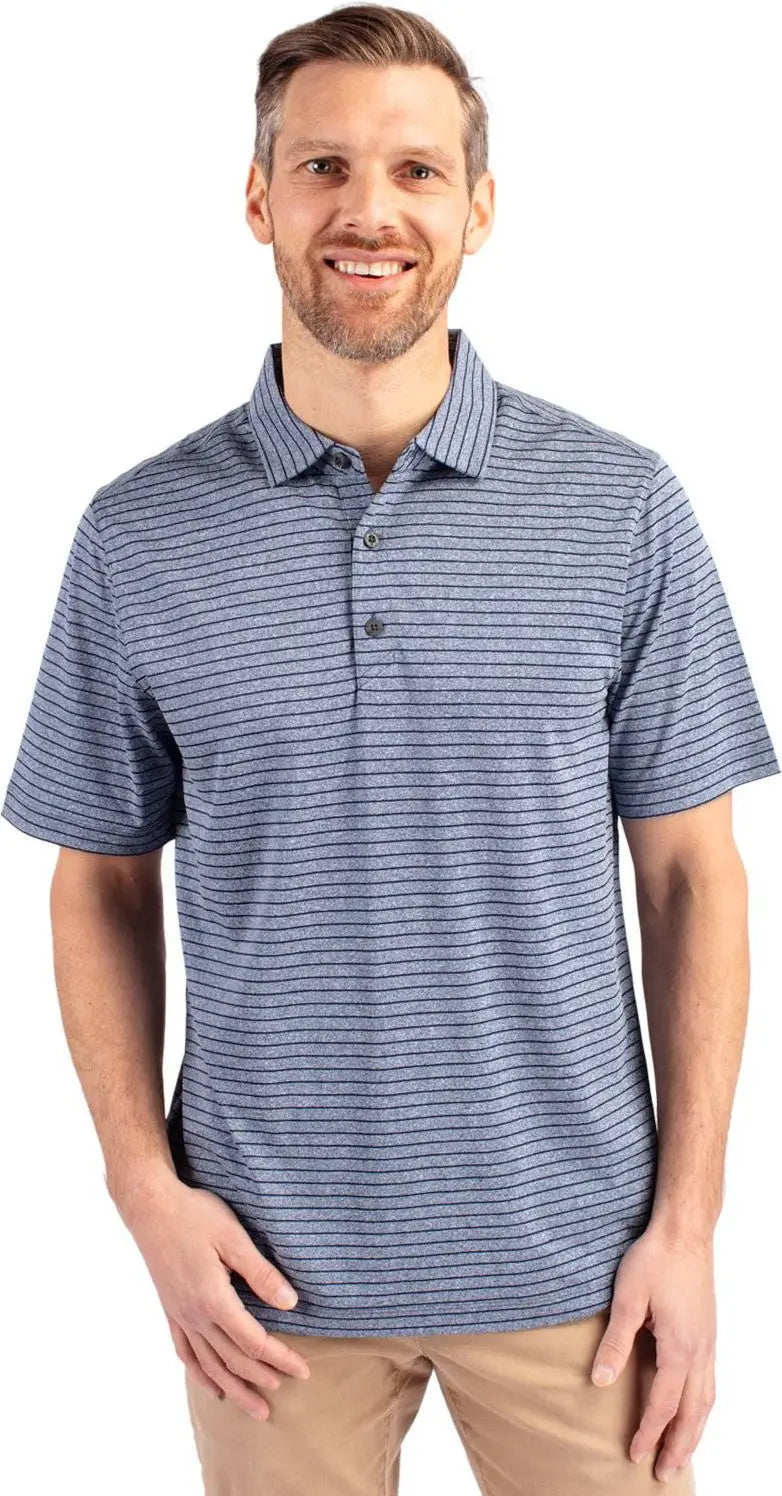 Cutter & Buck Mck01303 Forge Eco Heather Stripe Stretch Recycled Mens Polo - Navy Blue - Adult s