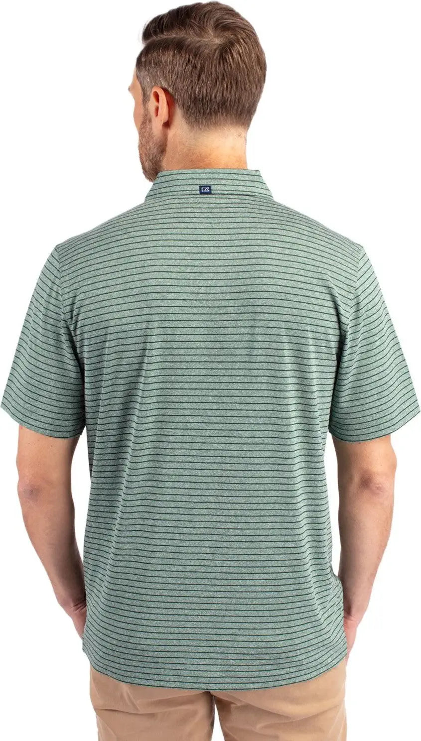 Cutter & Buck Mck01303 Forge Eco Heather Stripe Stretch Recycled Mens Polo - Hunter