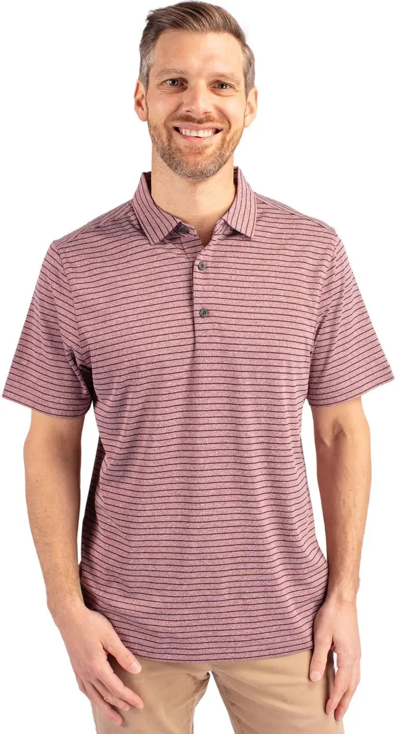 Cutter & Buck Mck01303 Forge Eco Heather Stripe Stretch Recycled Mens Polo - Bordeaux - Adult s