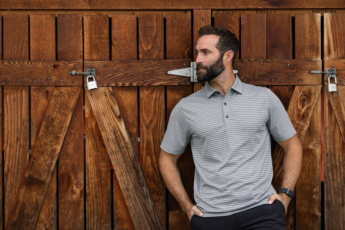 Cutter & Buck Mck01303 Forge Eco Heather Stripe Stretch Recycled Mens Polo - Black
