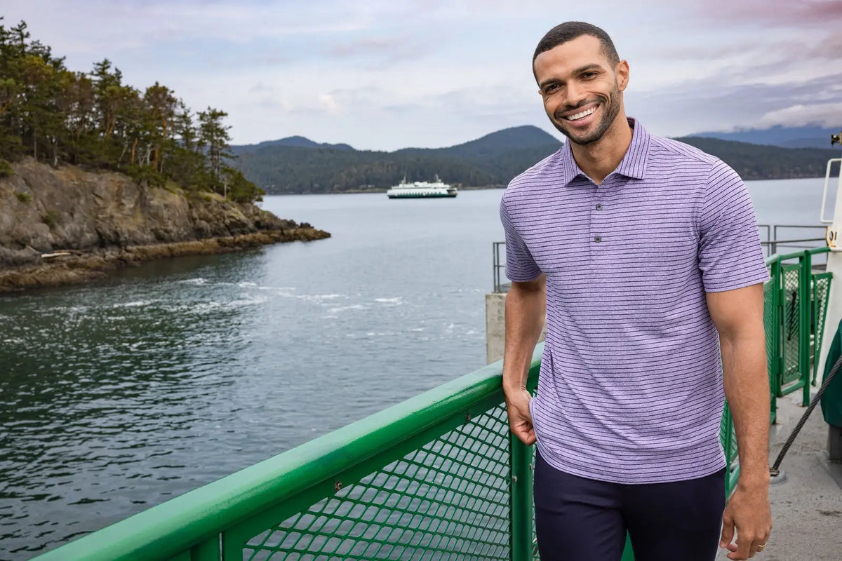 Cutter & Buck Mck01303 Forge Eco Heather Stripe Stretch Recycled Mens Polo - College Purple