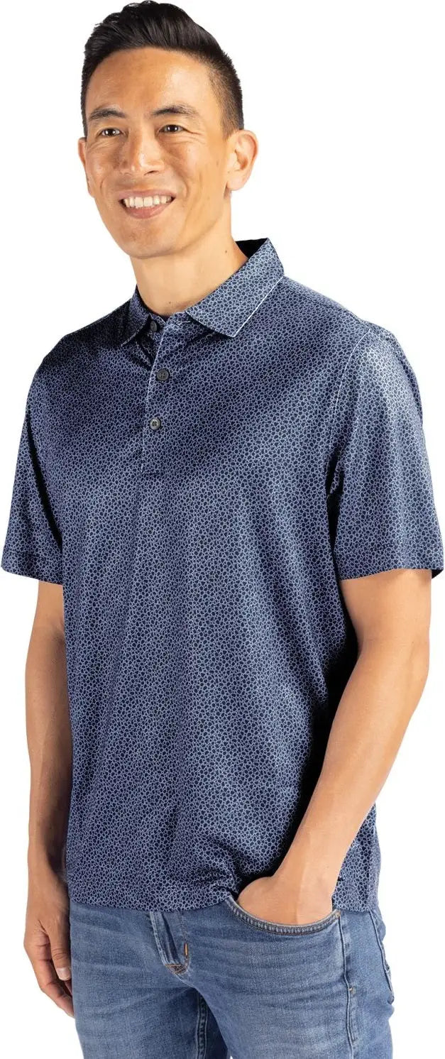 Cutter & Buck Mck01304 Pike Eco Pebble Print Stretch Recycled Mens Polo - Navy Blue White