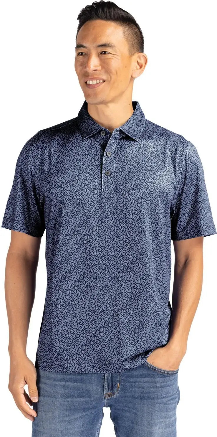 Cutter & Buck Mck01304 Pike Eco Pebble Print Stretch Recycled Mens Polo - Navy Blue White - Blue/white / Adult s