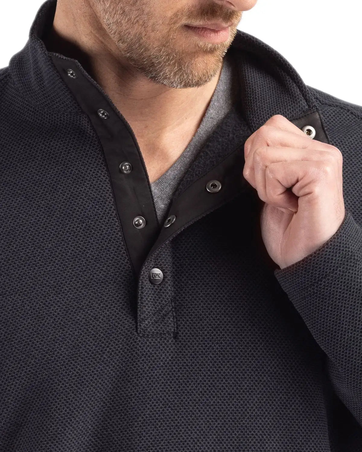 Cutter & Buck Mck01324 Hunts Point Eco Textured Fleece Recycled Mens Snap Pullover - Black