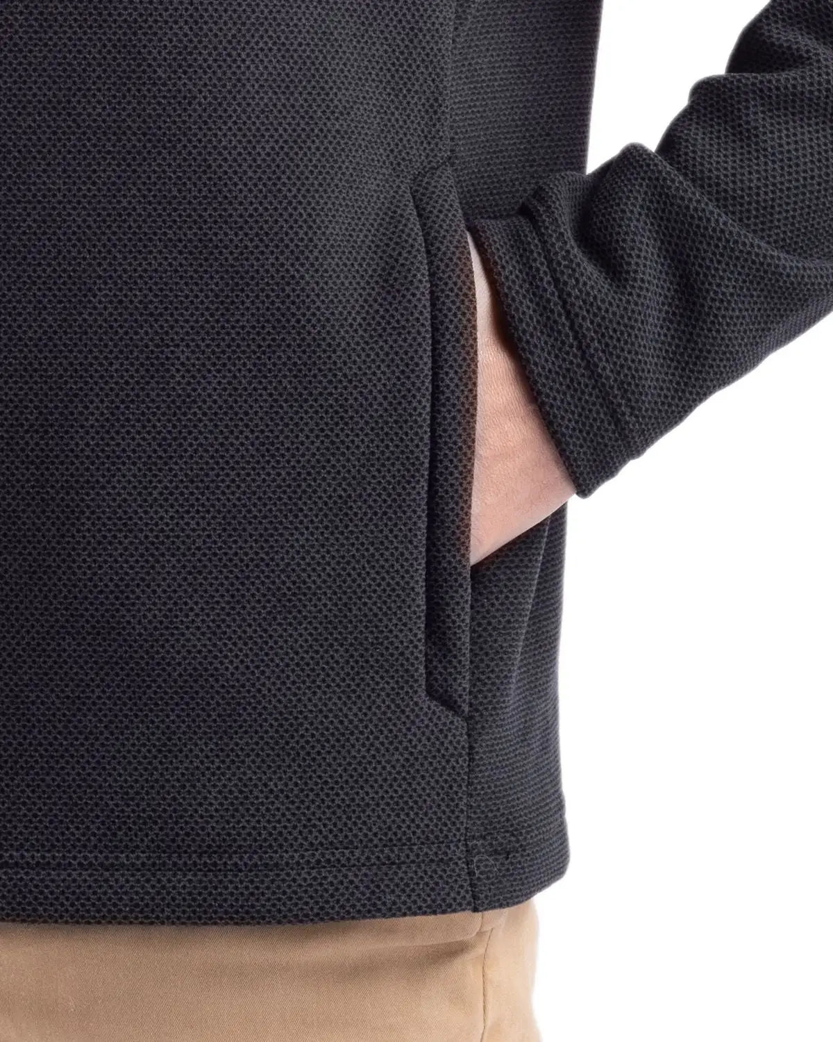 Cutter & Buck Mck01324 Hunts Point Eco Textured Fleece Recycled Mens Snap Pullover - Black