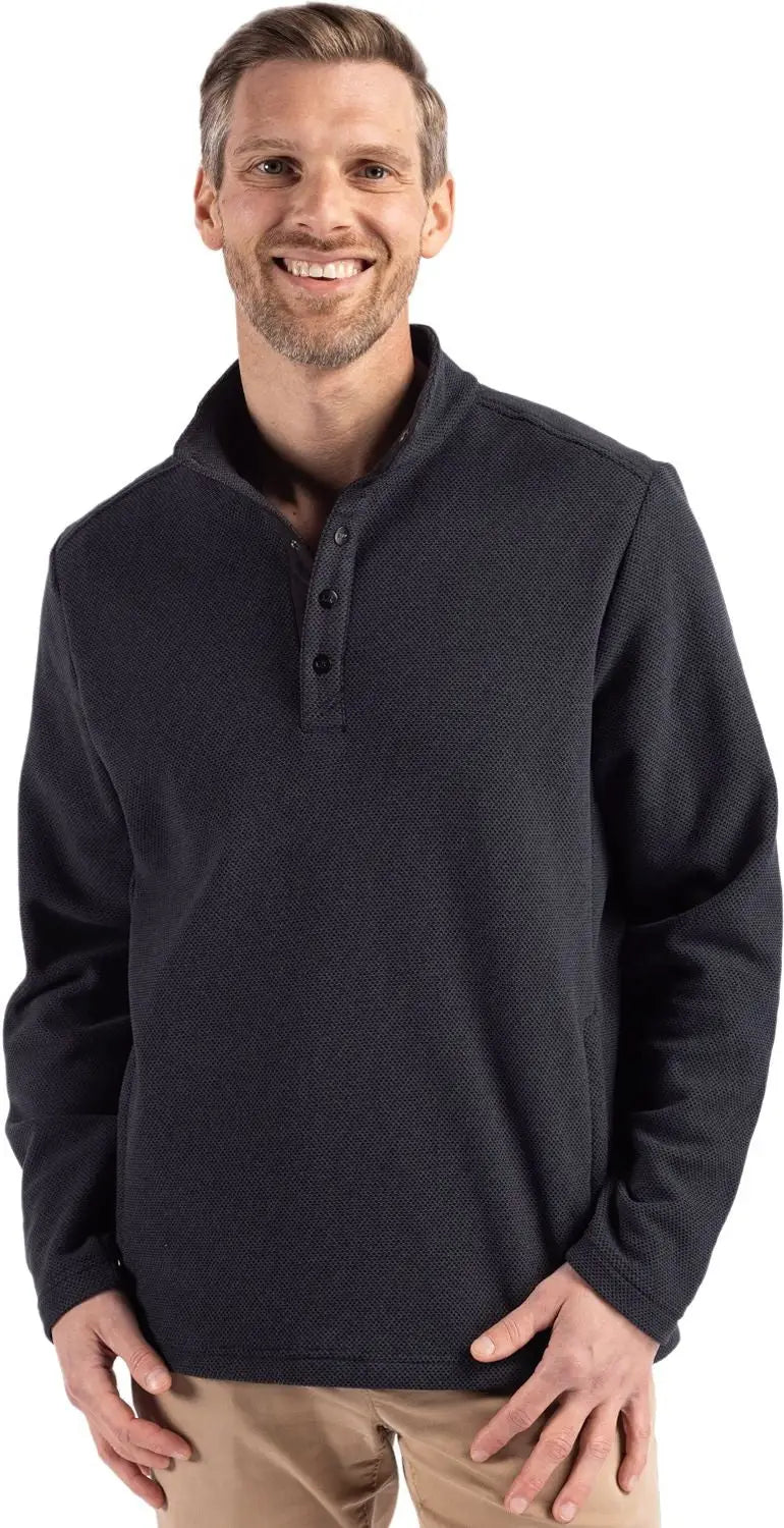 Cutter & Buck Mck01324 Hunts Point Eco Textured Fleece Recycled Mens Snap Pullover - Black - Adult s
