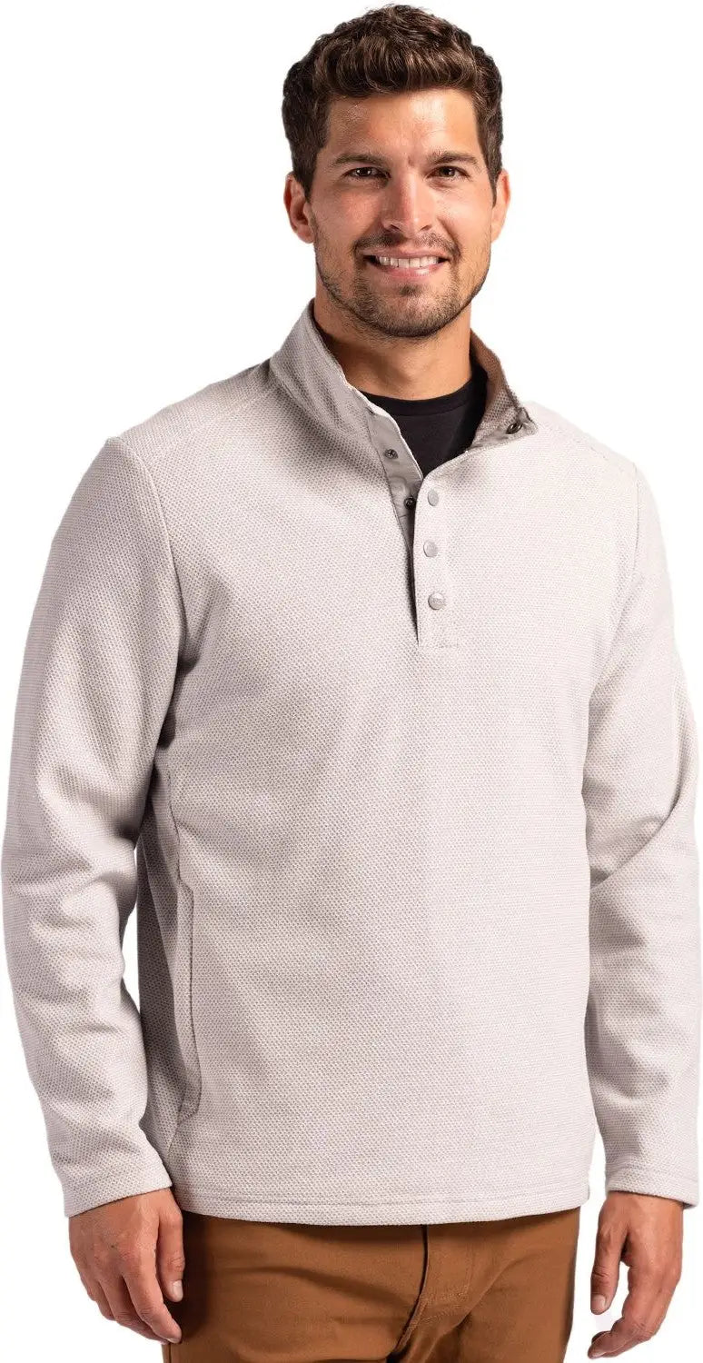 Cutter & Buck Mck01324 Hunts Point Eco Textured Fleece Recycled Mens Snap Pullover - Polished - Adult s