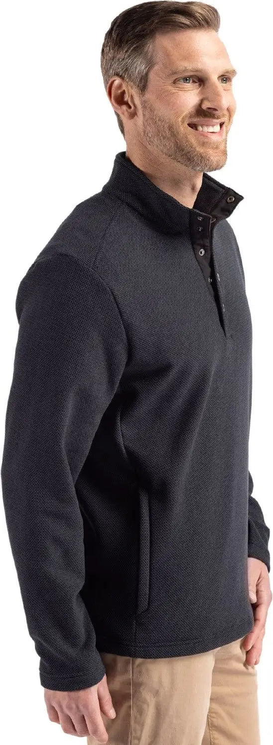 Cutter & Buck Mck01324 Hunts Point Eco Textured Fleece Recycled Mens Snap Pullover - Black