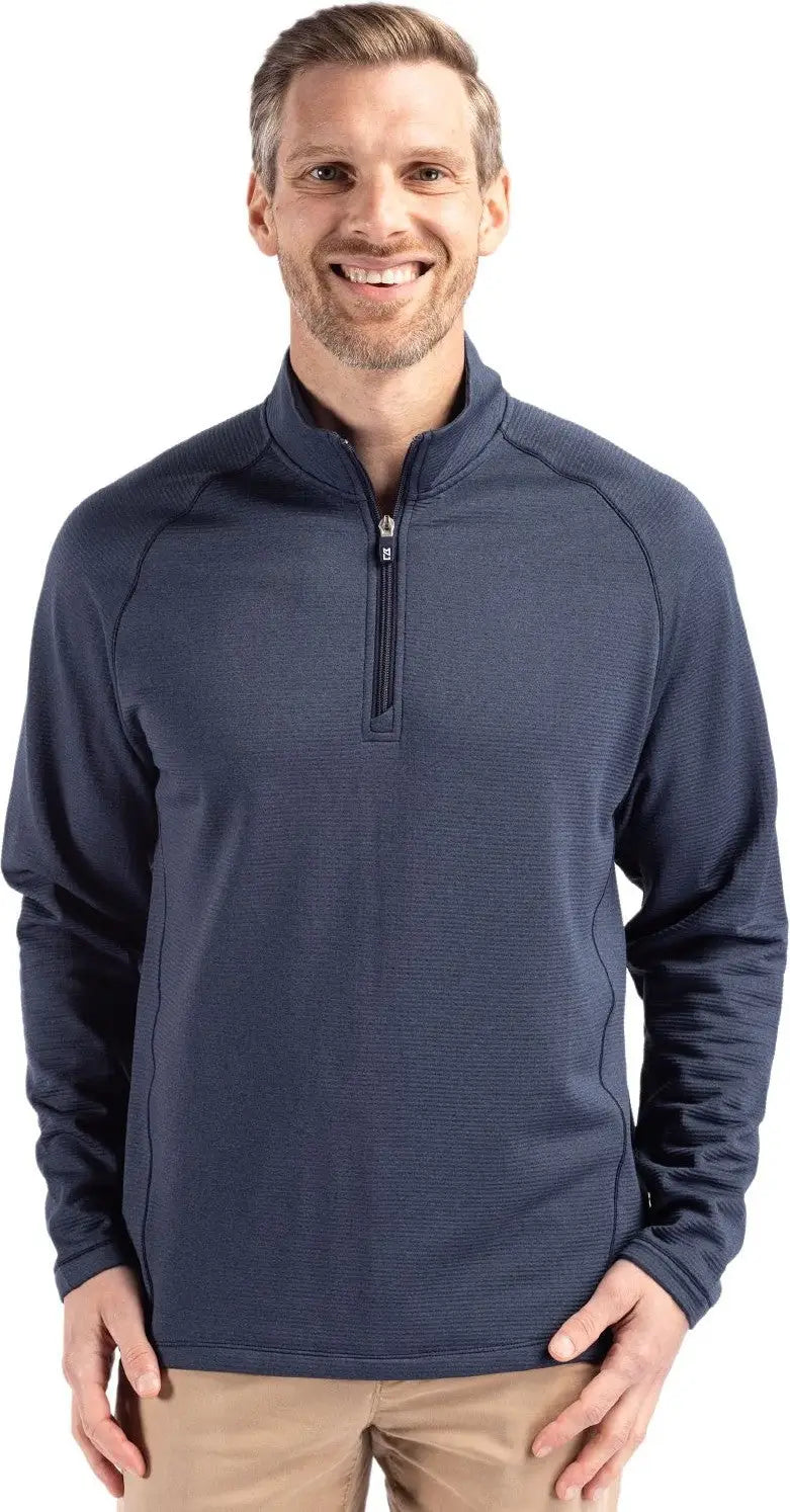 Cutter & Buck Mck01325 Peshastin Fleece Recycled Mens Half Zip Pullover - Navy Blue Heather - Adult s