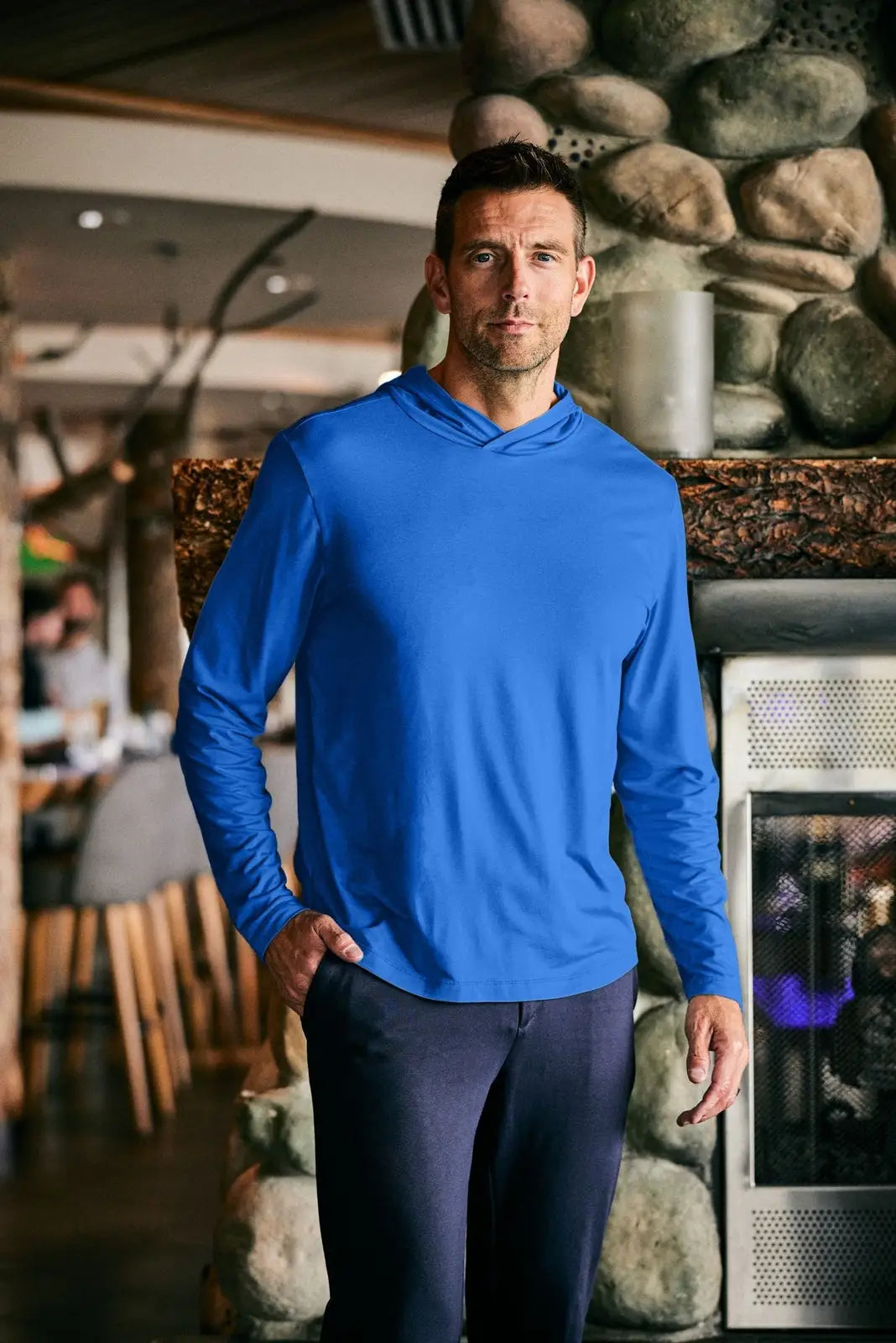 Cutter & Buck Mck01330 Coastline Epic Comfort Recycled Mens Hooded Shirt - Tour Blue
