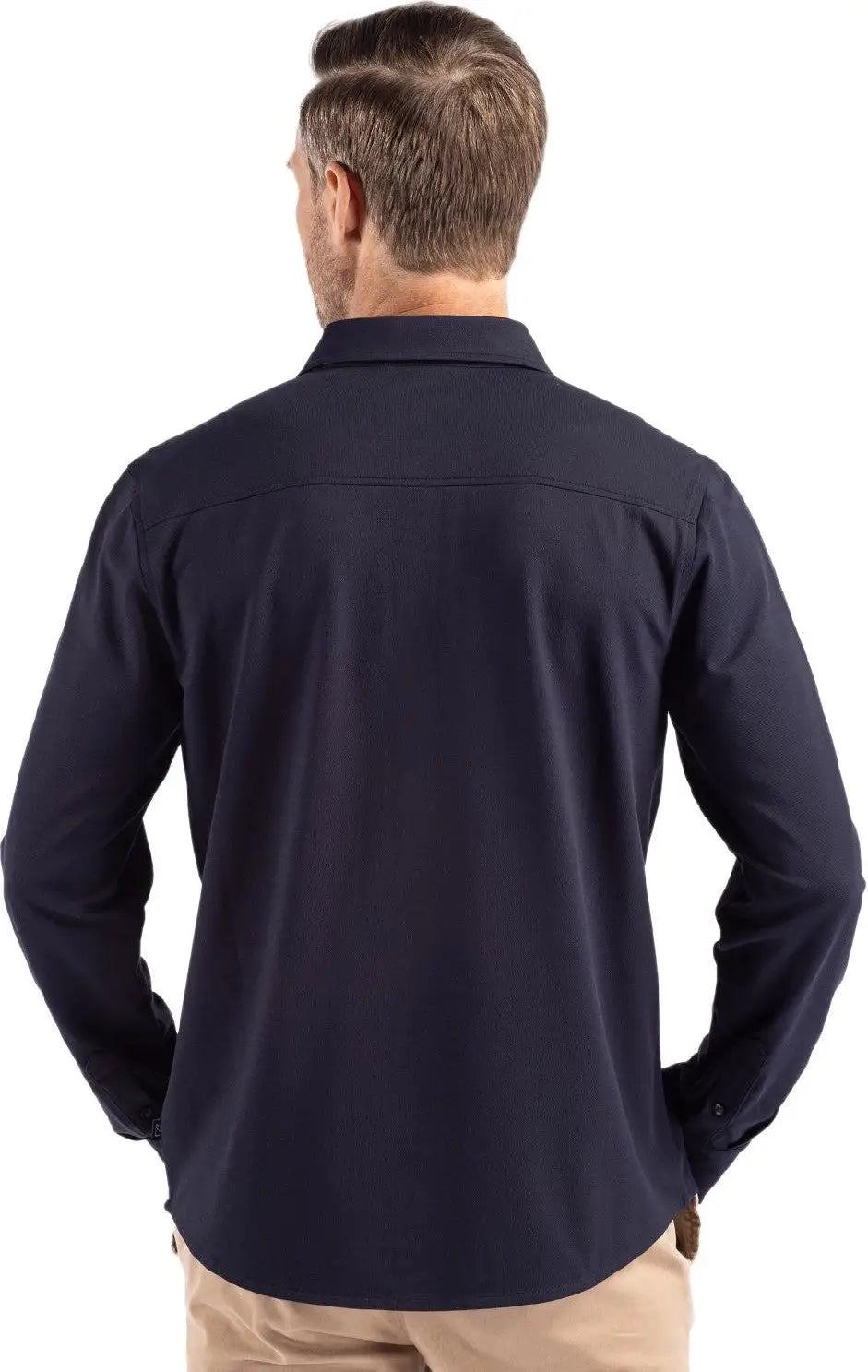 Cutter & Buck Mck01332 Advantage Tri-blend Eco Soft Pique Long Sleeve Knitted Mens Button Up - Liberty Navy