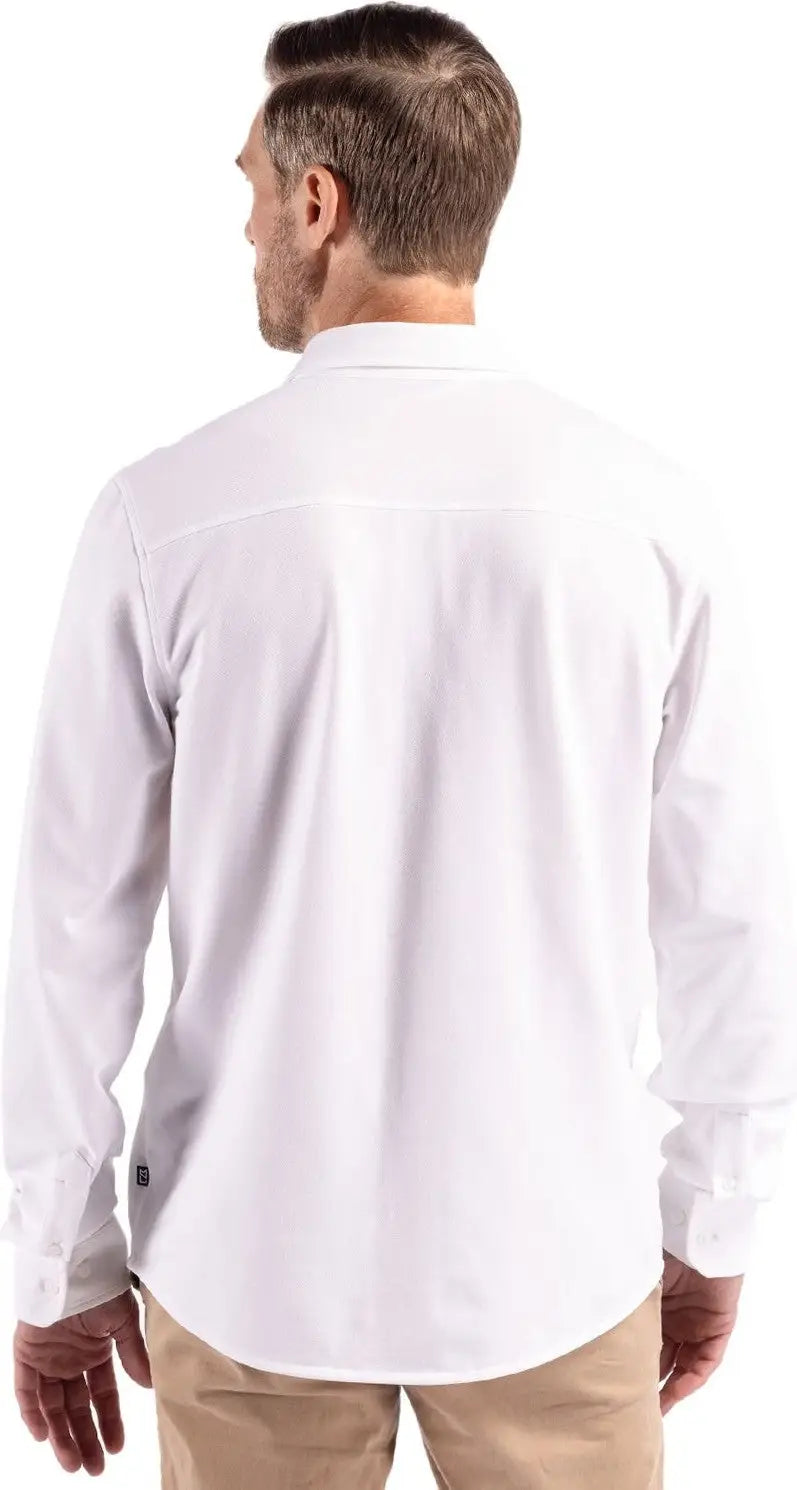Cutter & Buck Mck01332 Advantage Tri-blend Eco Soft Pique Long Sleeve Knitted Mens Button Up - White