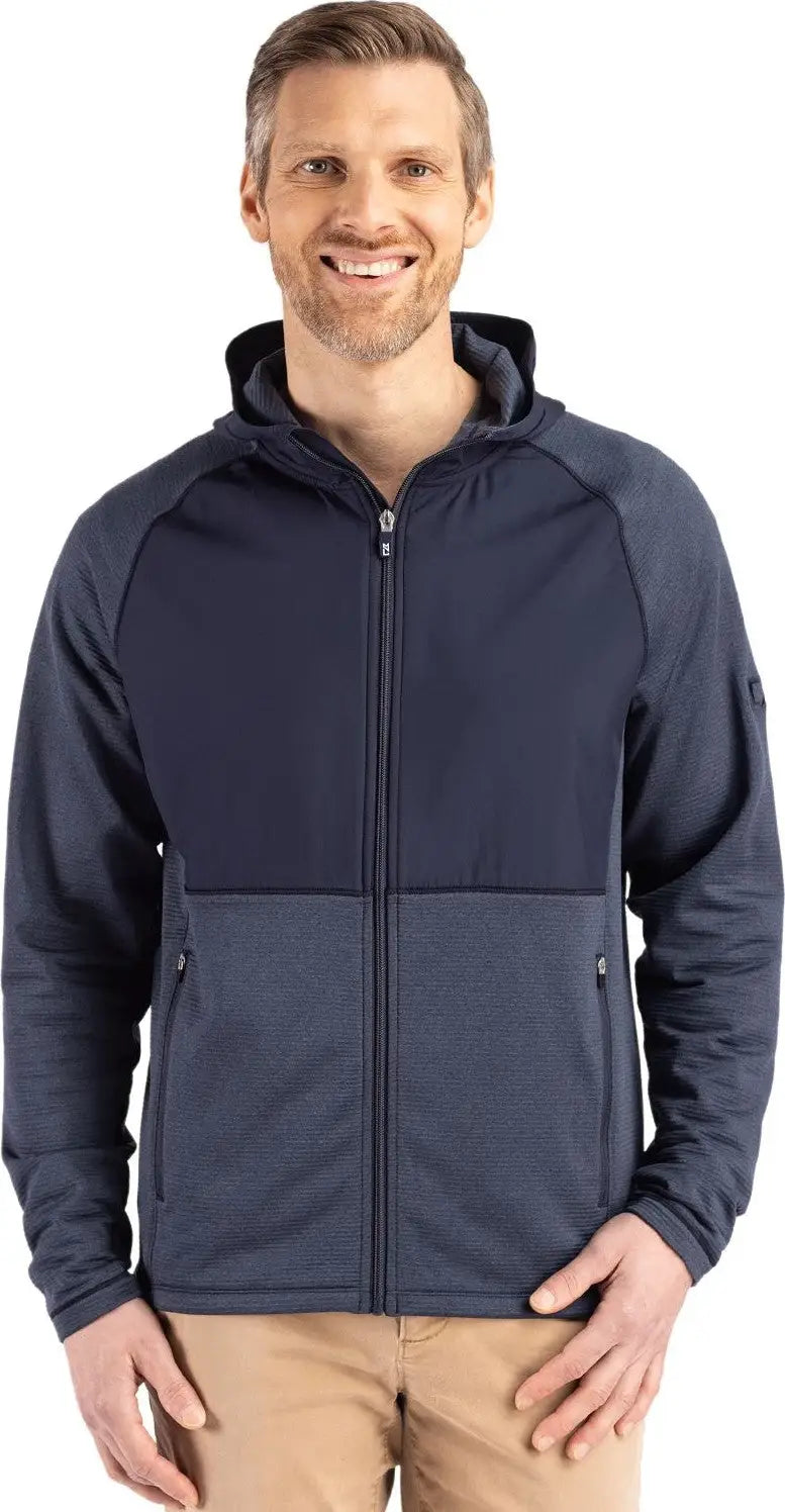 Cutter & Buck Mck01334 Peshastin Fleece Recycled Mens Hybrid Jacket - Navy Blue Heather - Adult s