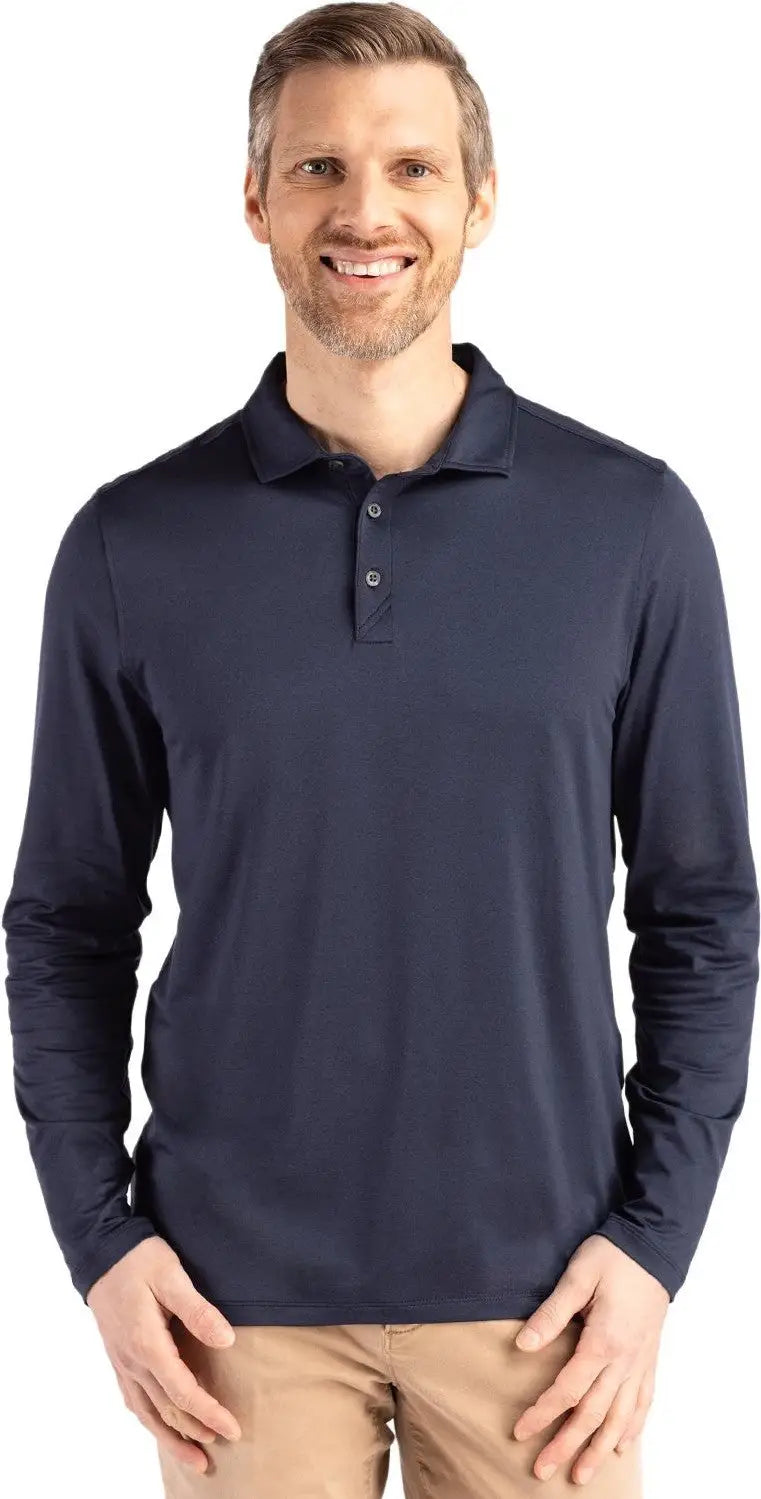Cutter & Buck Mck01335 Coastline Epic Comfort Recycled Mens Long Sleeve Polo - Navy Blue - Adult s