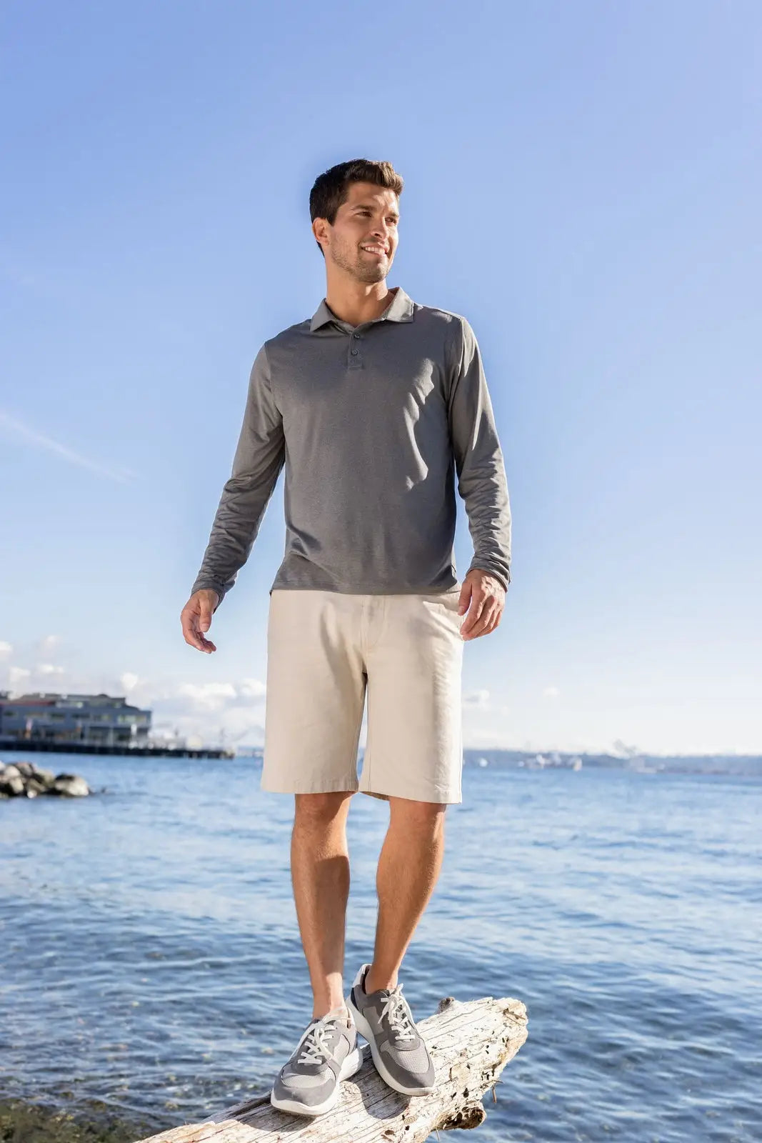 Cutter & Buck Mck01335 Coastline Epic Comfort Recycled Mens Long Sleeve Polo - Elemental Gray