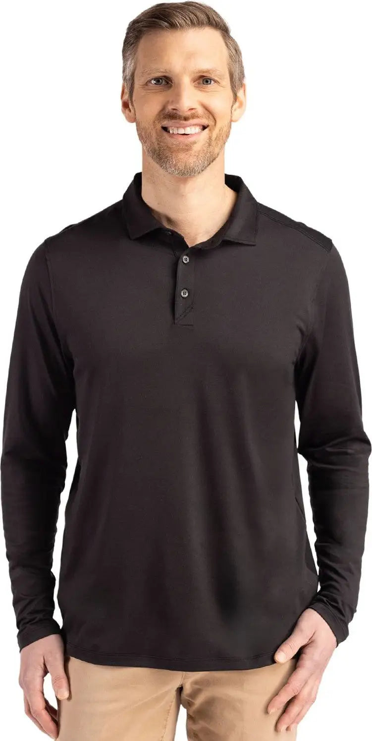 Cutter & Buck Mck01335 Coastline Epic Comfort Recycled Mens Long Sleeve Polo - Black - Adult s