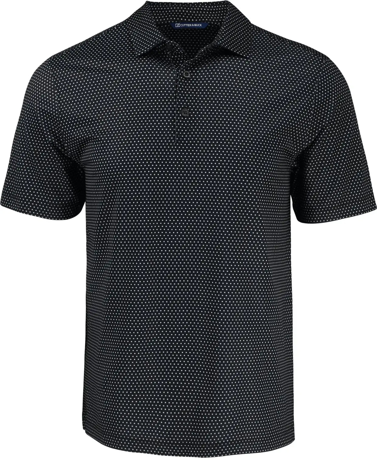 Cutter & Buck Mck01342 Pike Eco Shadow Check Print Recycled Mens Polo - Black