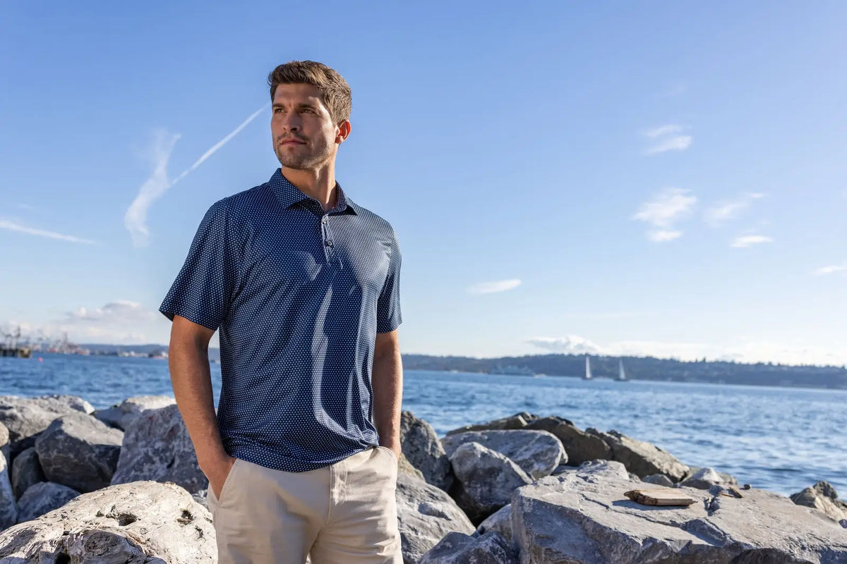 Cutter & Buck Mck01342 Pike Eco Shadow Check Print Recycled Mens Polo - Navy Blue