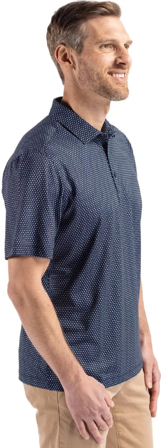 Cutter & Buck Mck01342 Pike Eco Shadow Check Print Recycled Mens Polo - Navy Blue