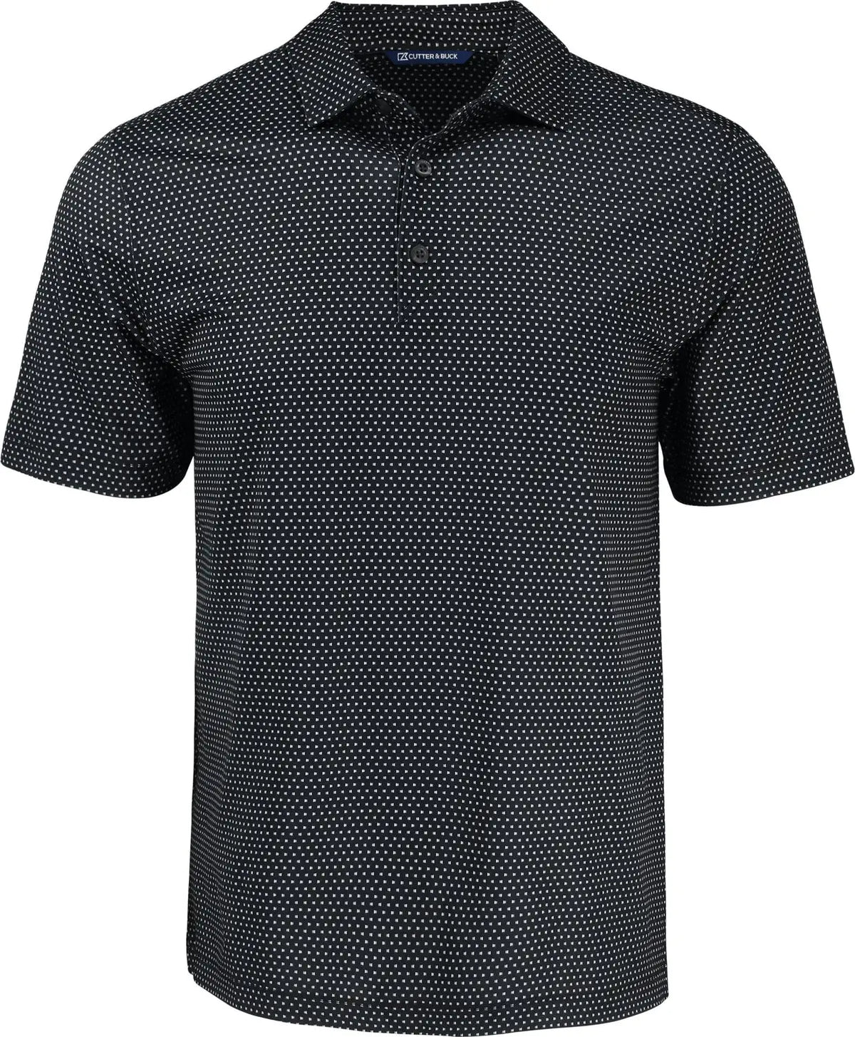 Cutter & Buck Mck01342 Pike Eco Shadow Check Print Recycled Mens Polo - Black