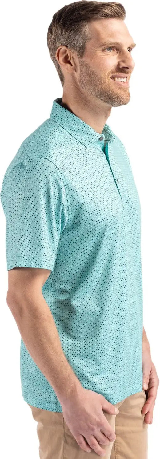 Cutter & Buck Mck01342 Pike Eco Shadow Check Print Recycled Mens Polo - Fresh Mint