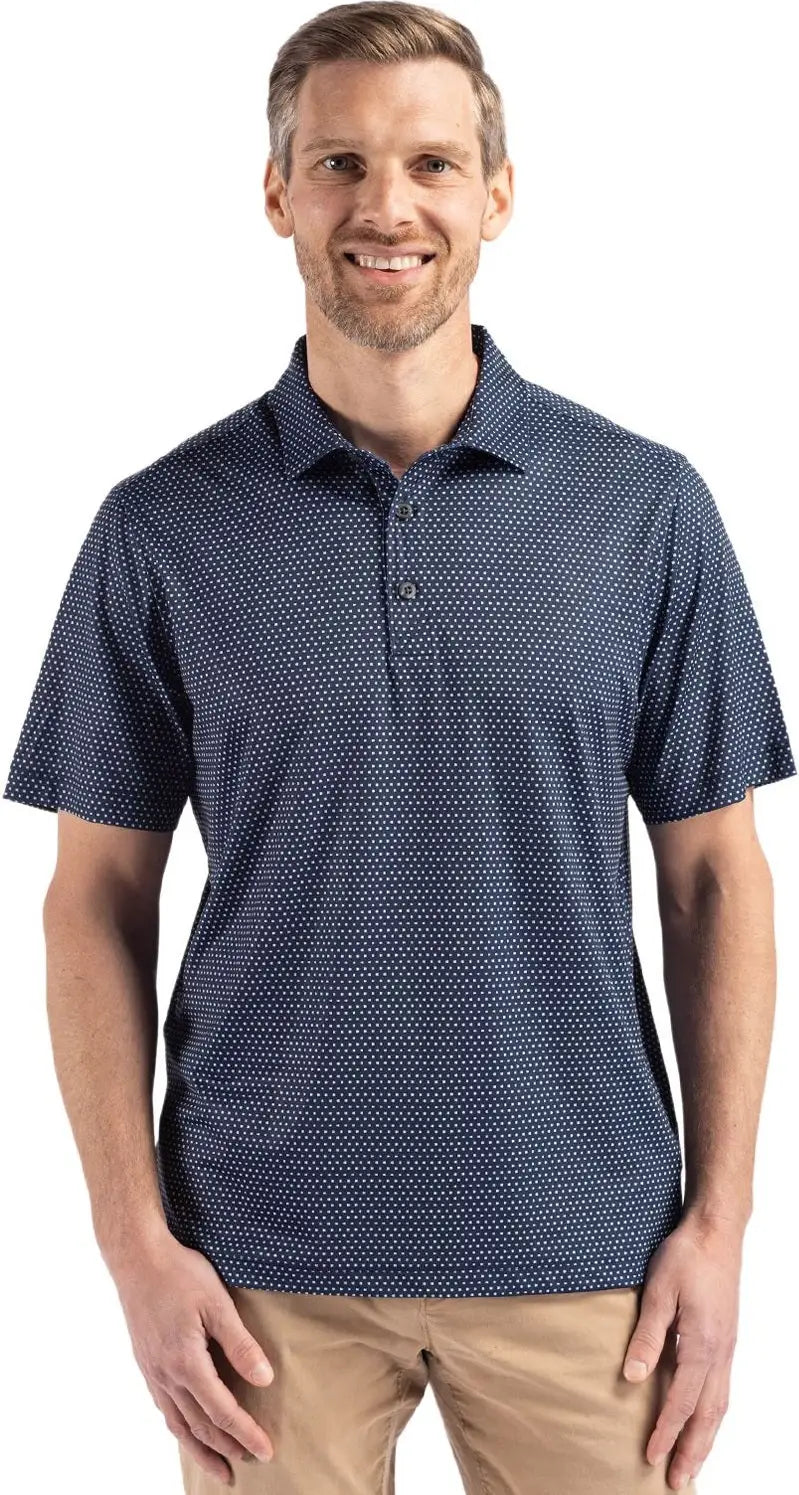 Cutter & Buck Mck01342 Pike Eco Shadow Check Print Recycled Mens Polo - Navy Blue - Adult s