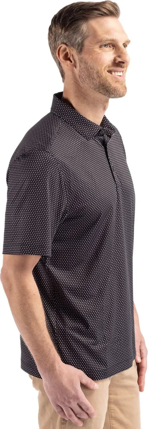 Cutter & Buck Mck01342 Pike Eco Shadow Check Print Recycled Mens Polo - Black
