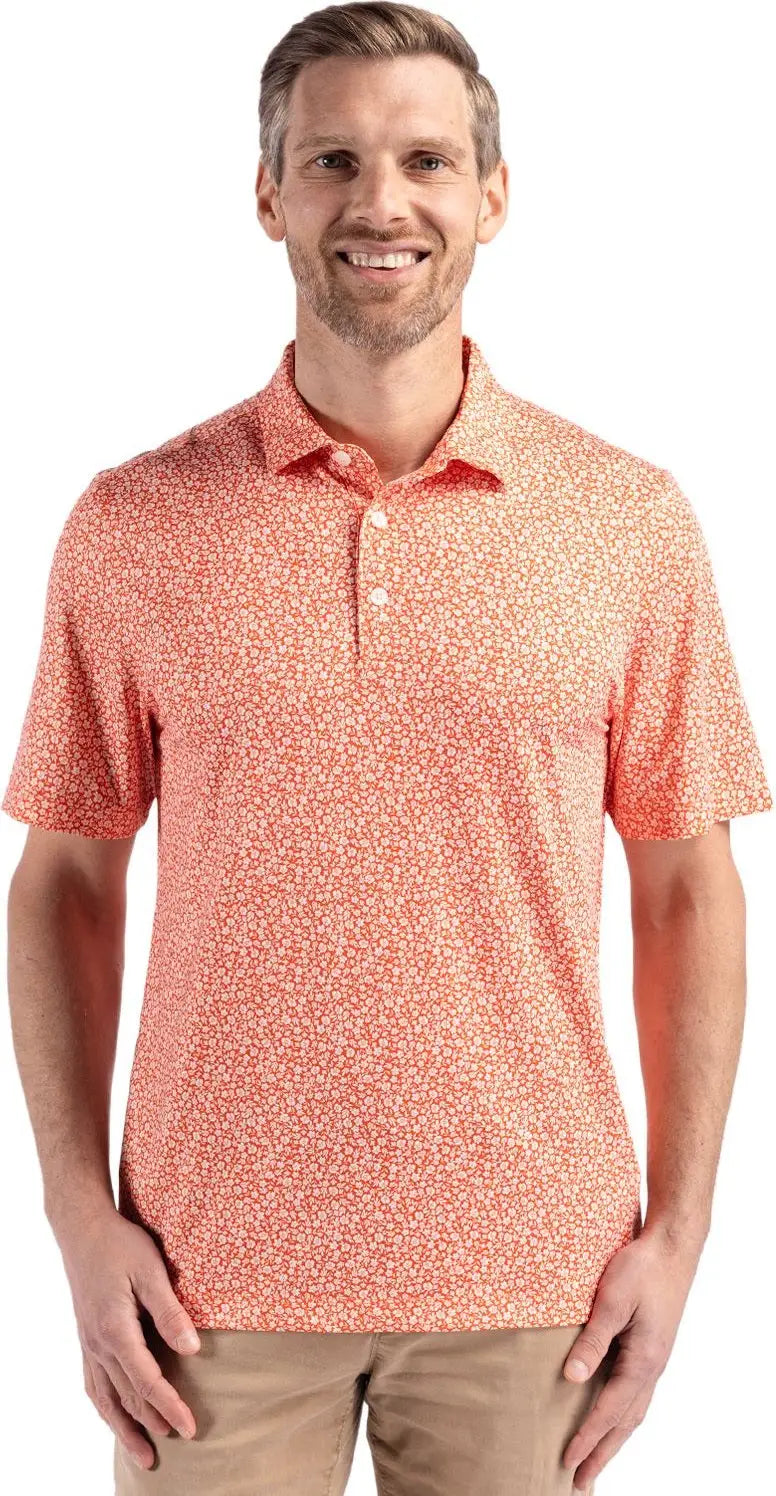 Cutter & Buck Mck01344 Pike Eco Flora Print Recycled Mens Polo - College Orange - Adult s