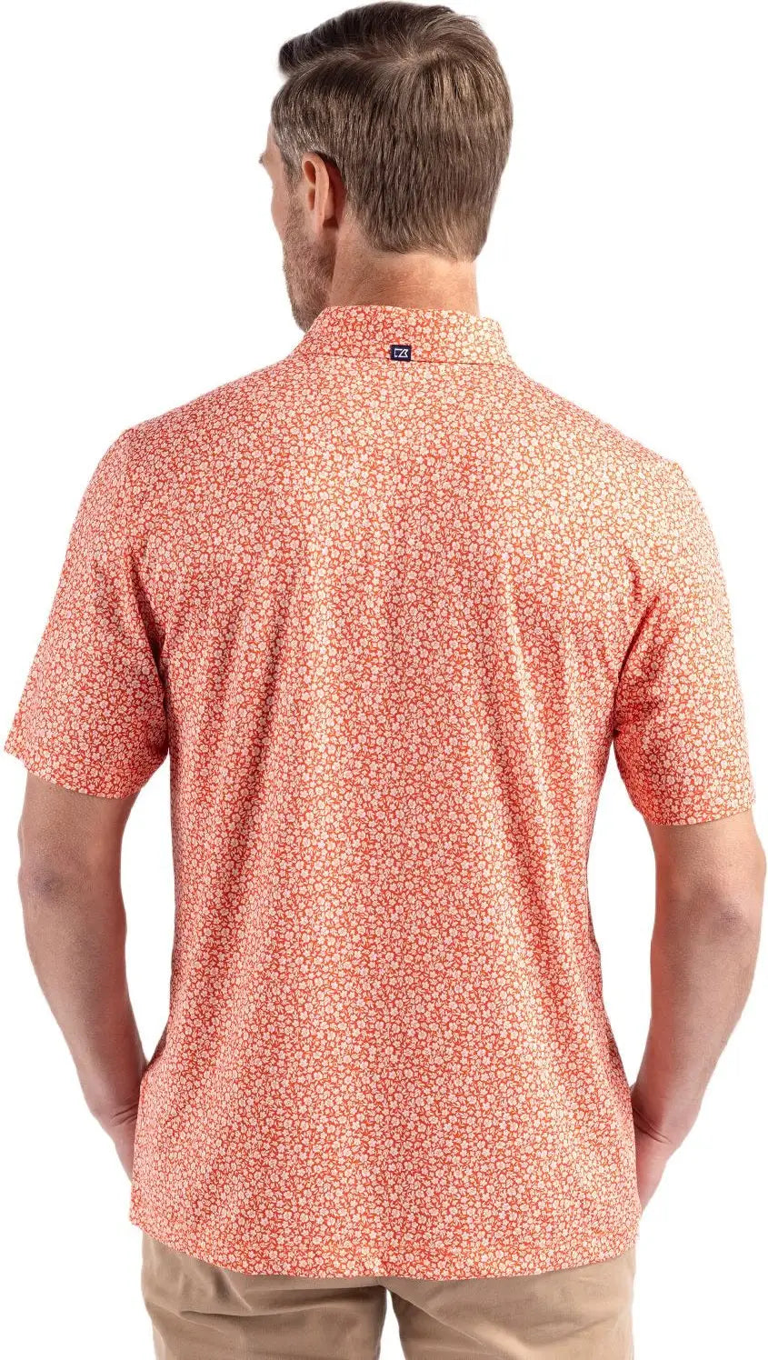 Cutter & Buck Mck01344 Pike Eco Flora Print Recycled Mens Polo - College Orange